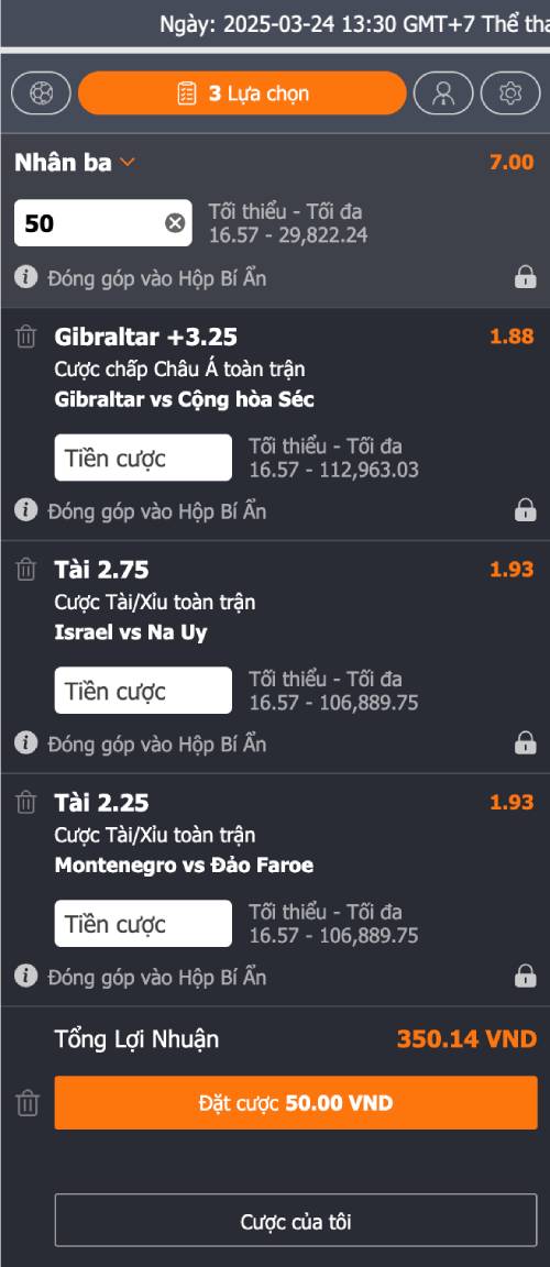 Theo dõi biến động kèo